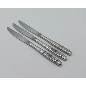 3 Vtg Oneida Rose Pendant 9.25" Modern Hollow Knife Stainless OHSROP Discontinue